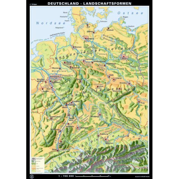 Klett-Perthes Verlag Map Germany relief forms/landscape forms (ABW) 2-seitig