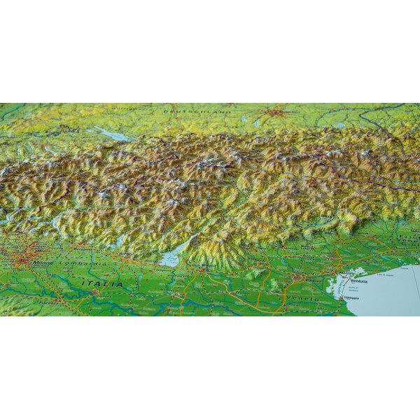 Georelief Large 3D relief map of the Alps in wooden frame (in German)