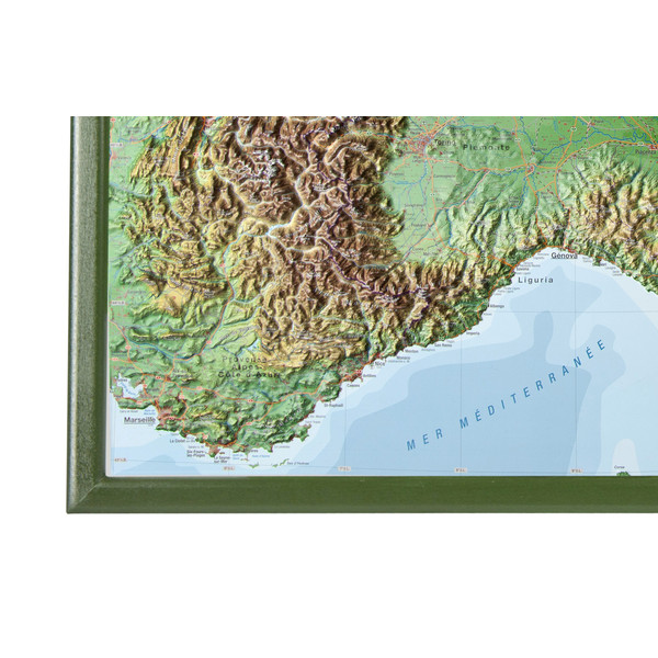 Georelief Large 3D relief map of the Alps in wooden frame (in German)
