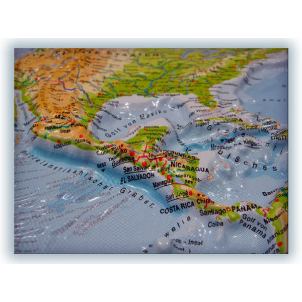 geo-institut Silver line physical relief map of the world (in German)