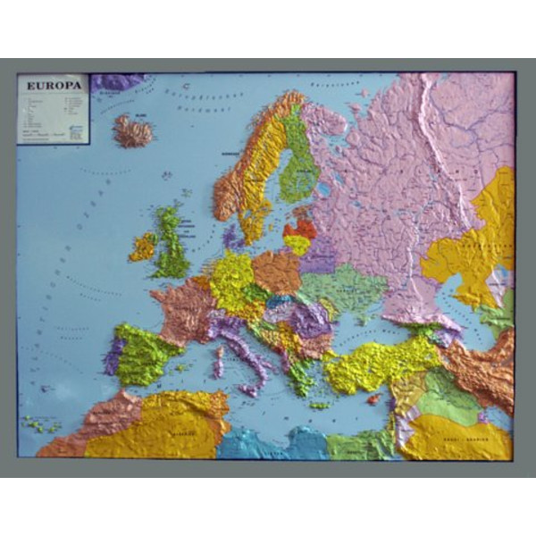 geo-institut GEO Institute Silver line continental political relief map of Europe (in German)