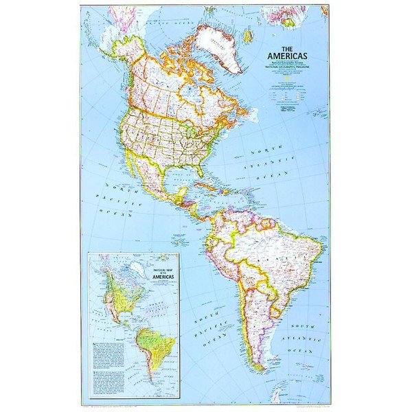 National Geographic Continent map north and south America, politically