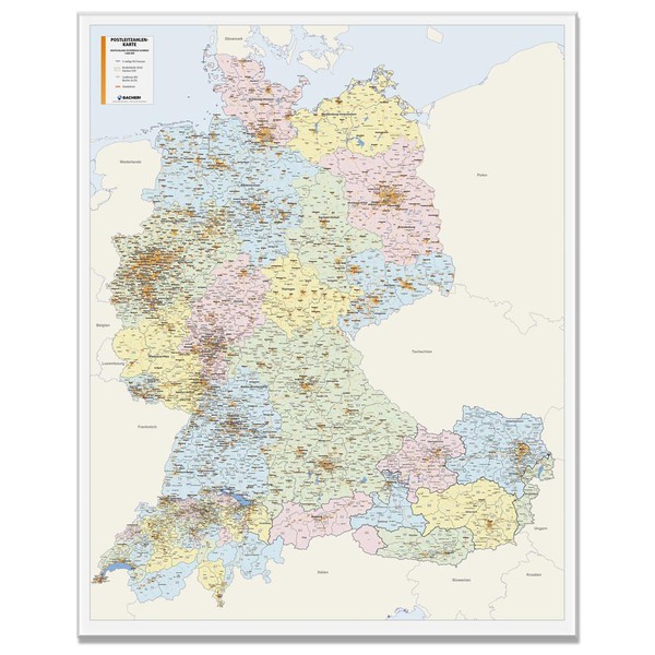 Bacher Verlag Postcode map for Germany/Austria/Switzerland, 1:800,000