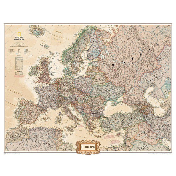 National Geographic 3 section antique map of Europe