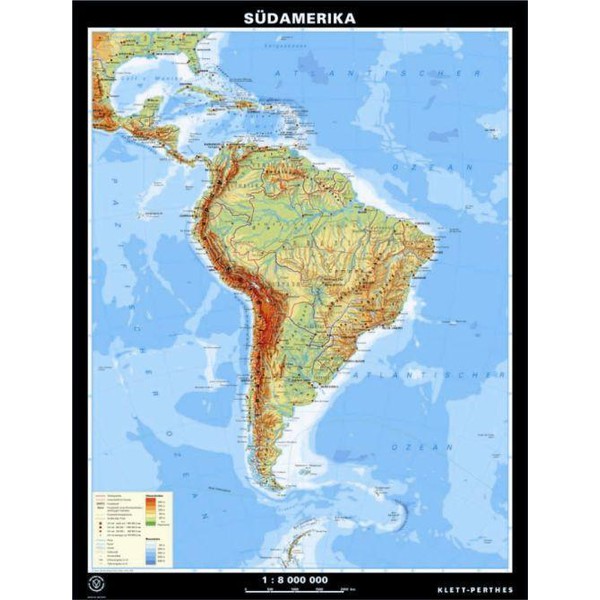 Klett-Perthes Verlag Continental map South America physical / political (P) 2-sided