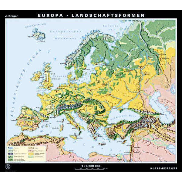 Klett-Perthes Verlag Continental map Europe relief/landscape forms (P) 2-seitig