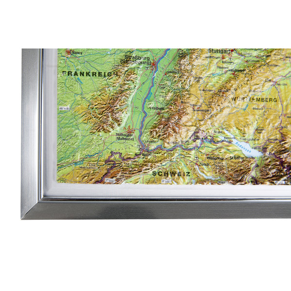 Georelief Large 3D relief map of Germany in aluminium frame (in German)