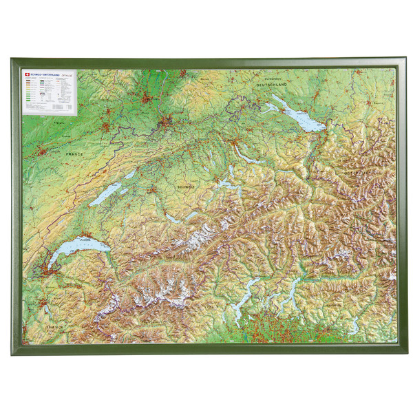 Georelief Large 3D relief map of Switzerland in wooden frame (in German)