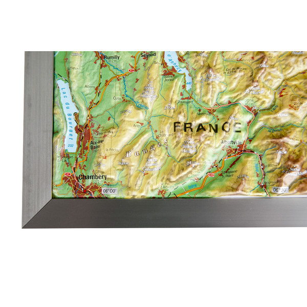 Georelief Large 3D relief map of Switzerland in aluminium frame (in German)