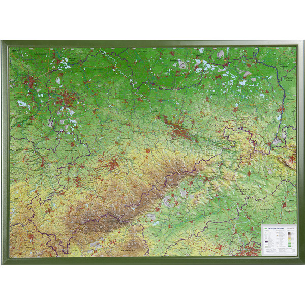 Georelief Large 3D relief map of Saxony, in wooden frame (in German)