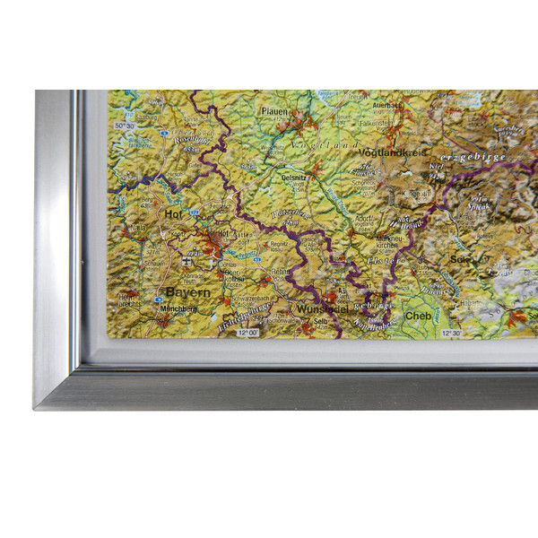 Georelief Large 3D relief map of Saxony in aluminium frame (in German)