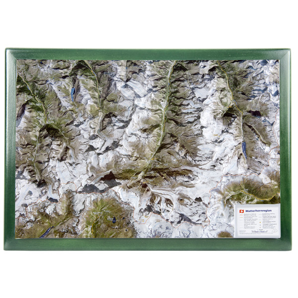 Georelief Map of the Matterhorn region in wooden frame (in German)