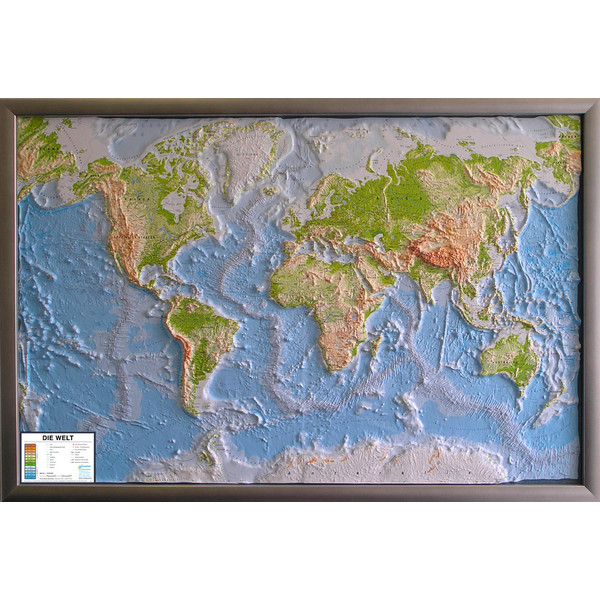 geo-institut GEO Institute Silver line English political world relief map (in German)