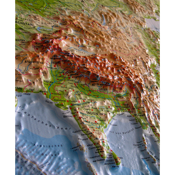 geo-institut GEO Institute Silver line Swedish political world relief map (in German)