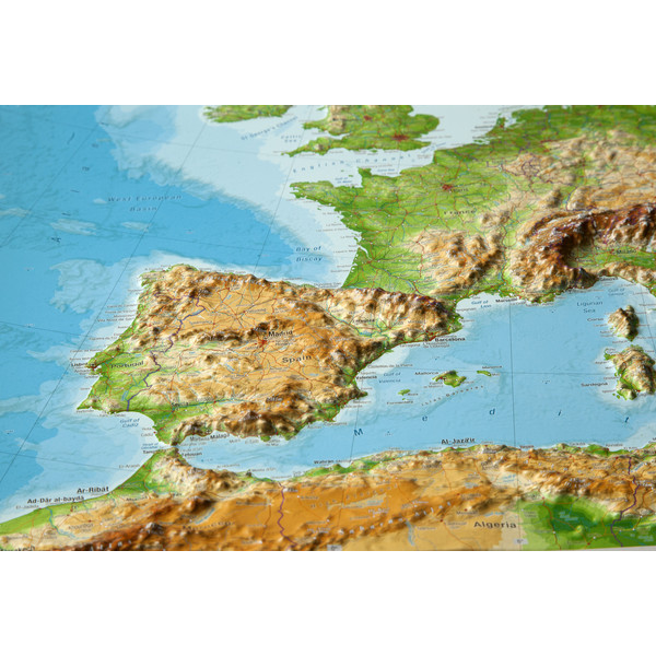 Georelief European relief map, large, 3D, with wooden frame