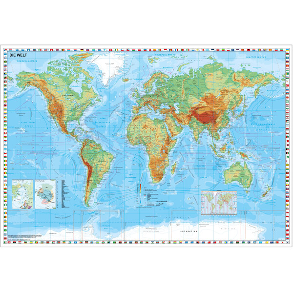 Stiefel World map physisch mit Flaggenrand (95x62)