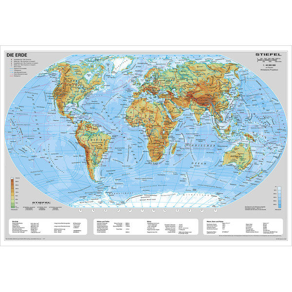 Stiefel Physical map of the Earth  (in German) with metal strip