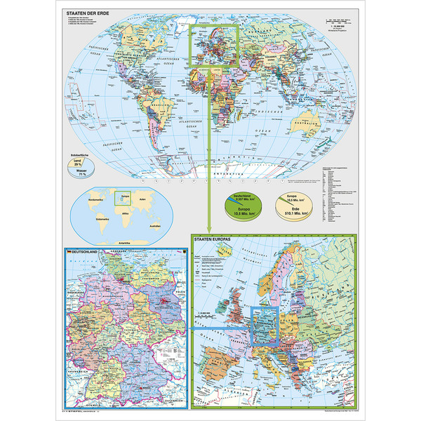 Stiefel Map of Germany and Europe in the World (in German)