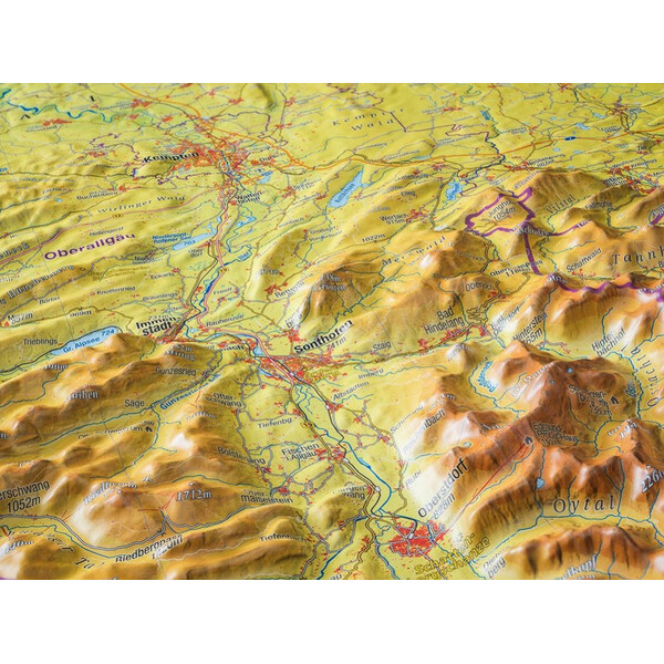 Georelief Regional map Allgäu Bodensee 3D Reliefkarte (77 x 57 cm)