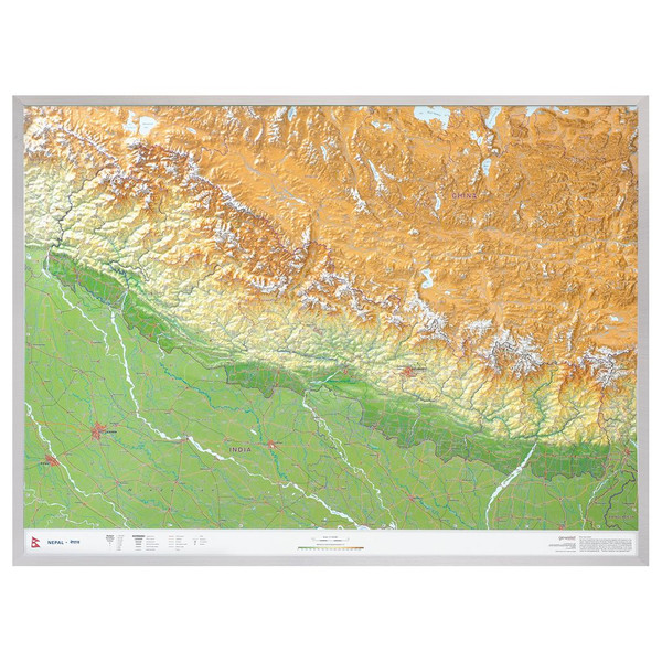 Georelief Regional map Nepal groß 3D mit Aluminiumrahmen