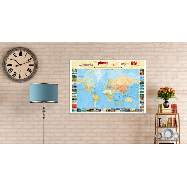 Bacher Verlag World map for your journeys "Places of my life" large including NEOBALLS