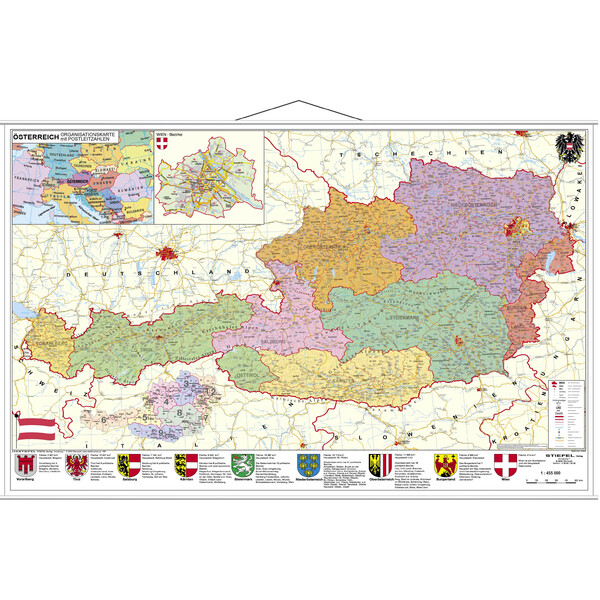 Stiefel Map PLZ- & Organisationskarte Österreich politisch (137 x 89 cm)
