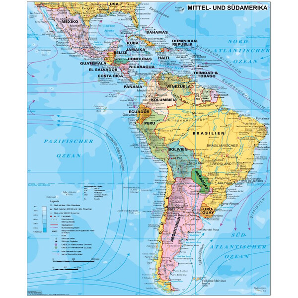 Stiefel Continental map Mittel- und Südamerika politisch (97 x 119 cm)