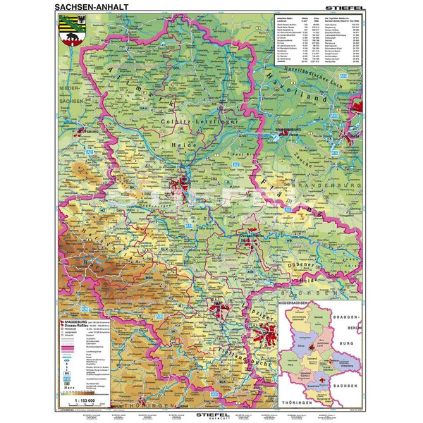 Stiefel Regional map Sachsen-Anhalt physisch