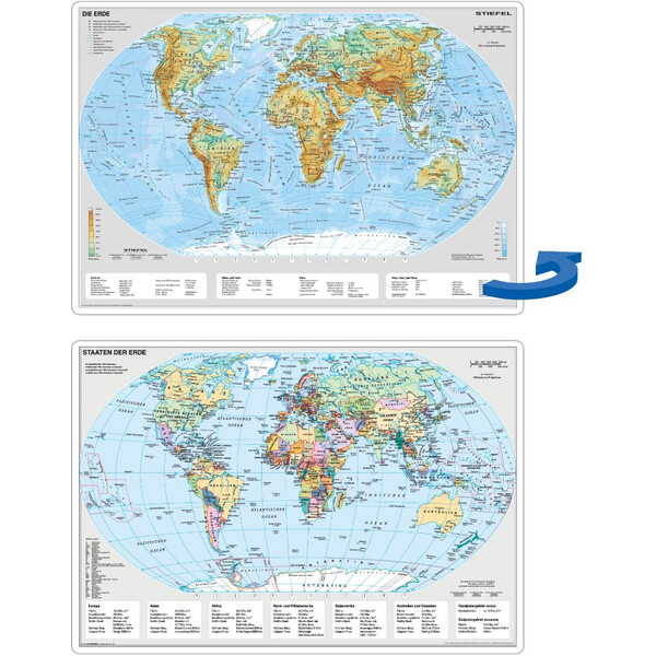 Stiefel Desk pad Schreibunterlage Weltkarte politisch/physisch