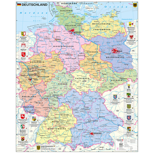 Stiefel Map Deutschland politisch mit Wappen (97 x 119 cm)