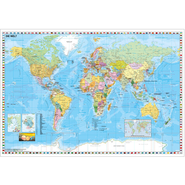 Stiefel World map politisch mit Flaggenrand (95 x 62 cm)