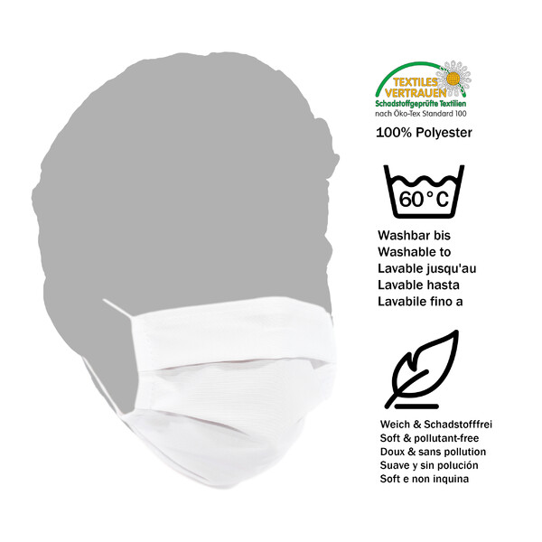 Masketo Face mask polyester white 5 pieces