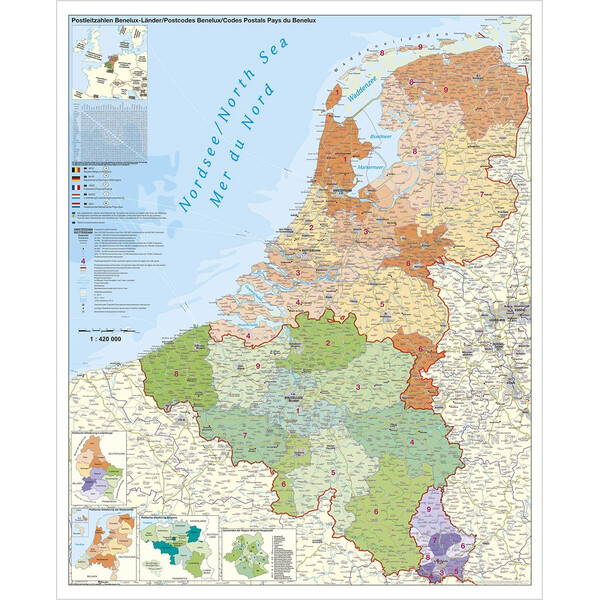 Stiefel Regional map Benelux mit Postleitzahlen (97x137)