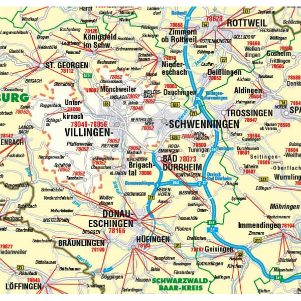 Kastanea Regional map Postleitzahlenkarte Baden-Württemberg (99 x 122 cm)