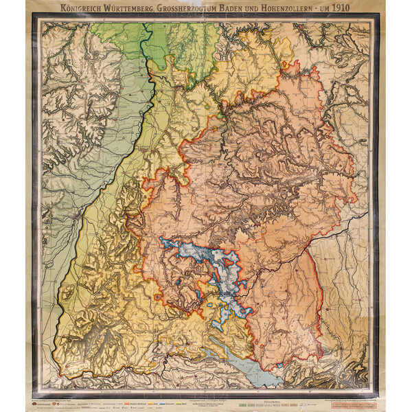 Kastanea Regional map Historische Baden-Württembergkarte von 1910 (85 x 96 cm)