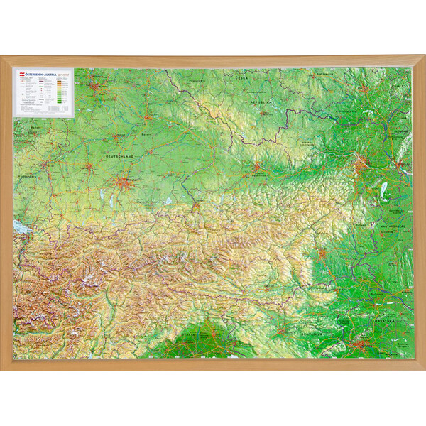 Georelief Large 3D relief map of Austria, in wooden frame (in German)