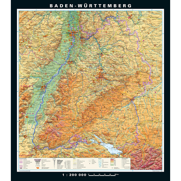 PONS Regional map Baden-Württemberg physisch/politisch (148 x 168 cm)