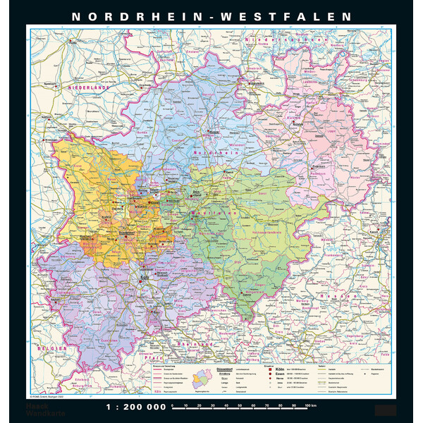 PONS Regional map North Rhine-Westphalia physical/political (148 x 155 cm)
