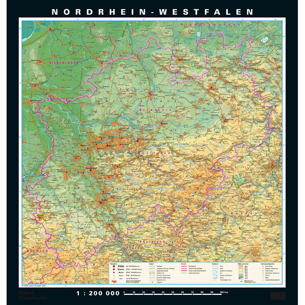 PONS Regional map North Rhine-Westphalia physical/political (148 x 155 cm)