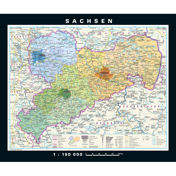 PONS Regional map Saxonia physical/political (176 x 148 cm)