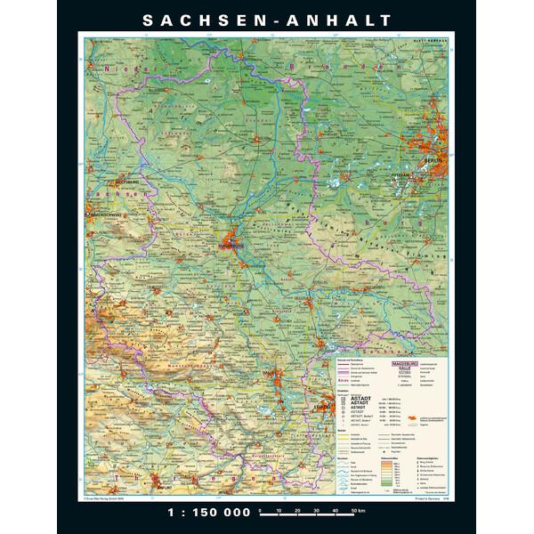 PONS Regional map Sachsen-Anhalt physisch/politisch (148 x 188 cm)