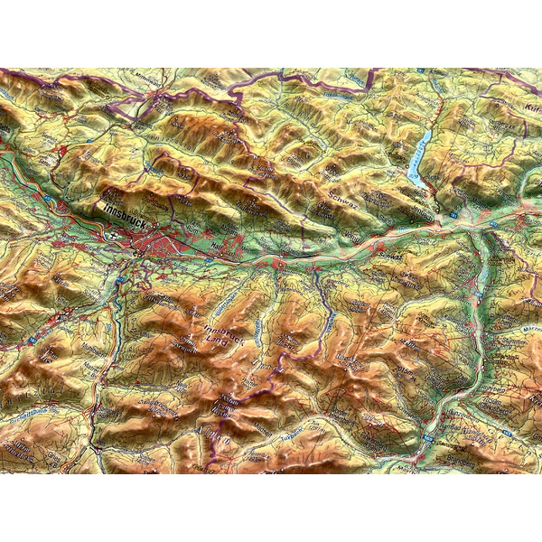 Georelief Regional map Tirol (78 x 58 cm) 3D Reliefkarte mit Holzrahmen