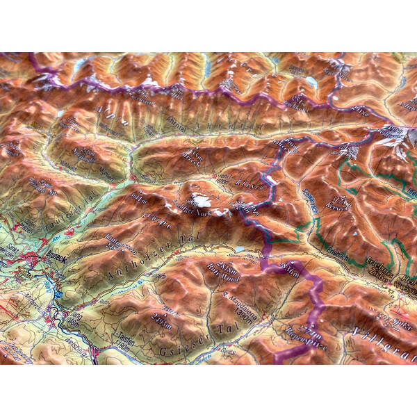 Georelief Regional map Tirol (77 x 57 cm) 3D Reliefkarte mit Alu-Rahmen