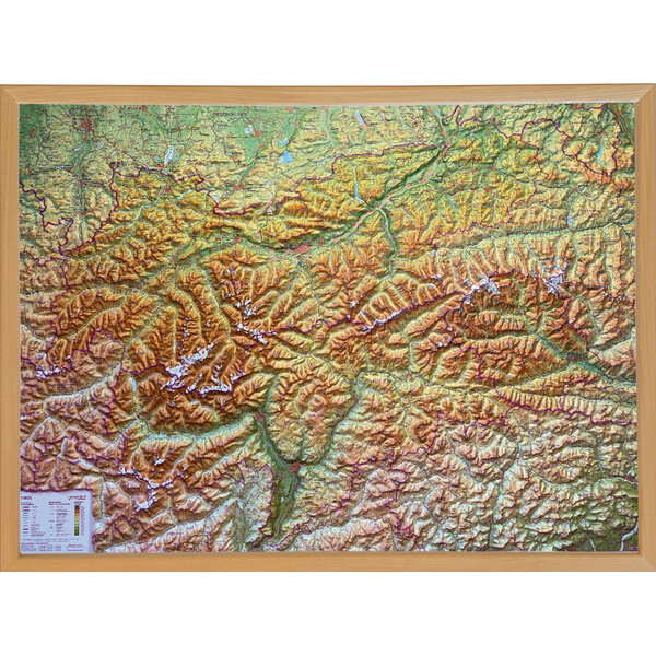 Georelief Regional map Tirol (78 x 58 cm) 3D Reliefkarte mit Holzrahmen