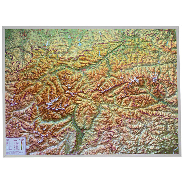 Georelief Regional map Tirol (77 x 57 cm) 3D Reliefkarte mit Alu-Rahmen