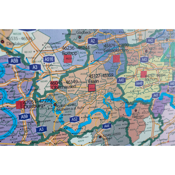 GeoMetro Regional map Nordrhein-Westfalen Postleitzahlen PLZ NRW (118 x 100 cm)