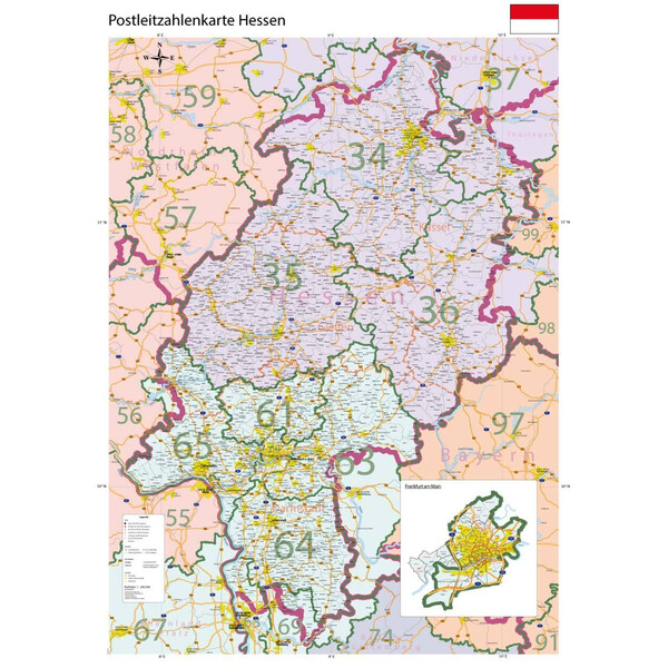 GeoMetro Regional map Hessen Postleitzahlen PLZ (100 x 140 cm)