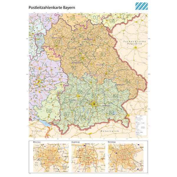 GeoMetro Regional map Bayern Postleitzahlen PLZ (100 x 140 cm)