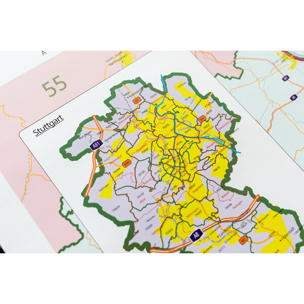 GeoMetro Regional map Baden-Württemberg Postleitzahlen PLZ (100 x 123 cm)