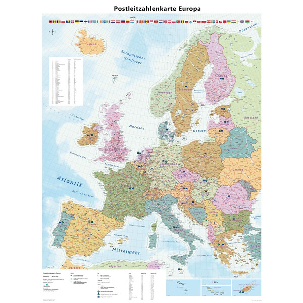 GeoMetro Continental map Europa Postleitzahlen (90 x 123 cm)